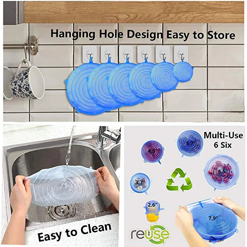 6PCS Silicone Cover Stretch Lids Washable Reusable Silicone Caps for food Cooking Food Fresh Storage Cover Microwave Bowl Lids