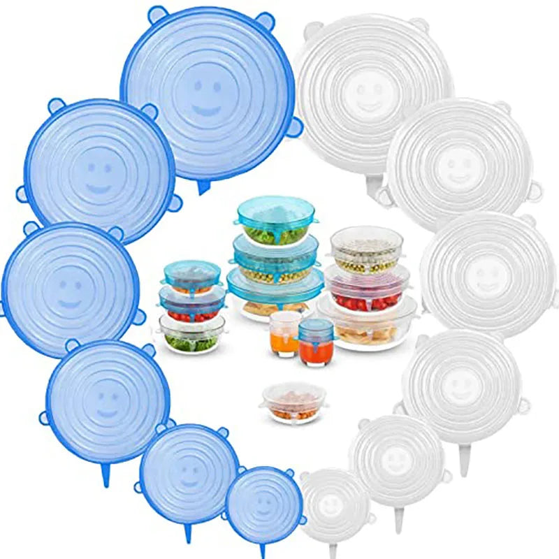 6PCS Silicone Cover Stretch Lids Washable Reusable Silicone Caps for food Cooking Food Fresh Storage Cover Microwave Bowl Lids