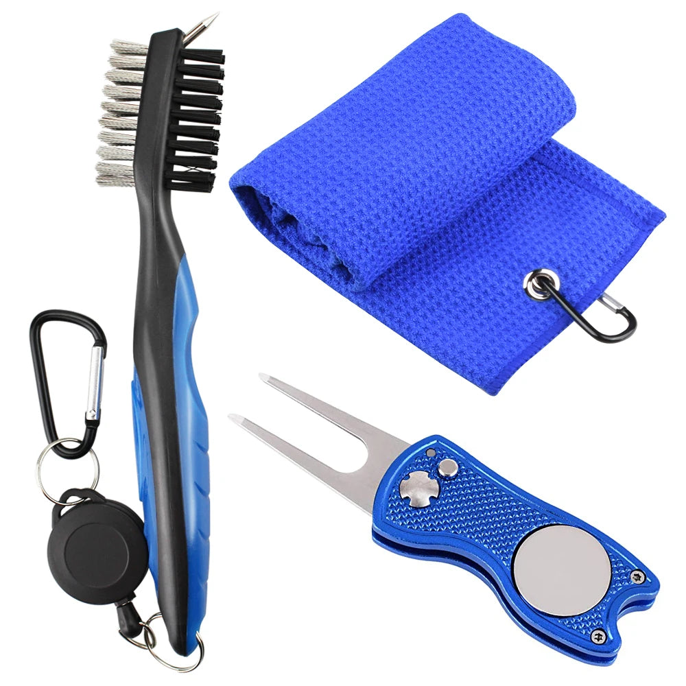 Golf Towel Microfiber Waffle Pattern Golf Brush Tool Kit With Club Groove Cleaner Golf Divot Repair Tool Golf Accessories