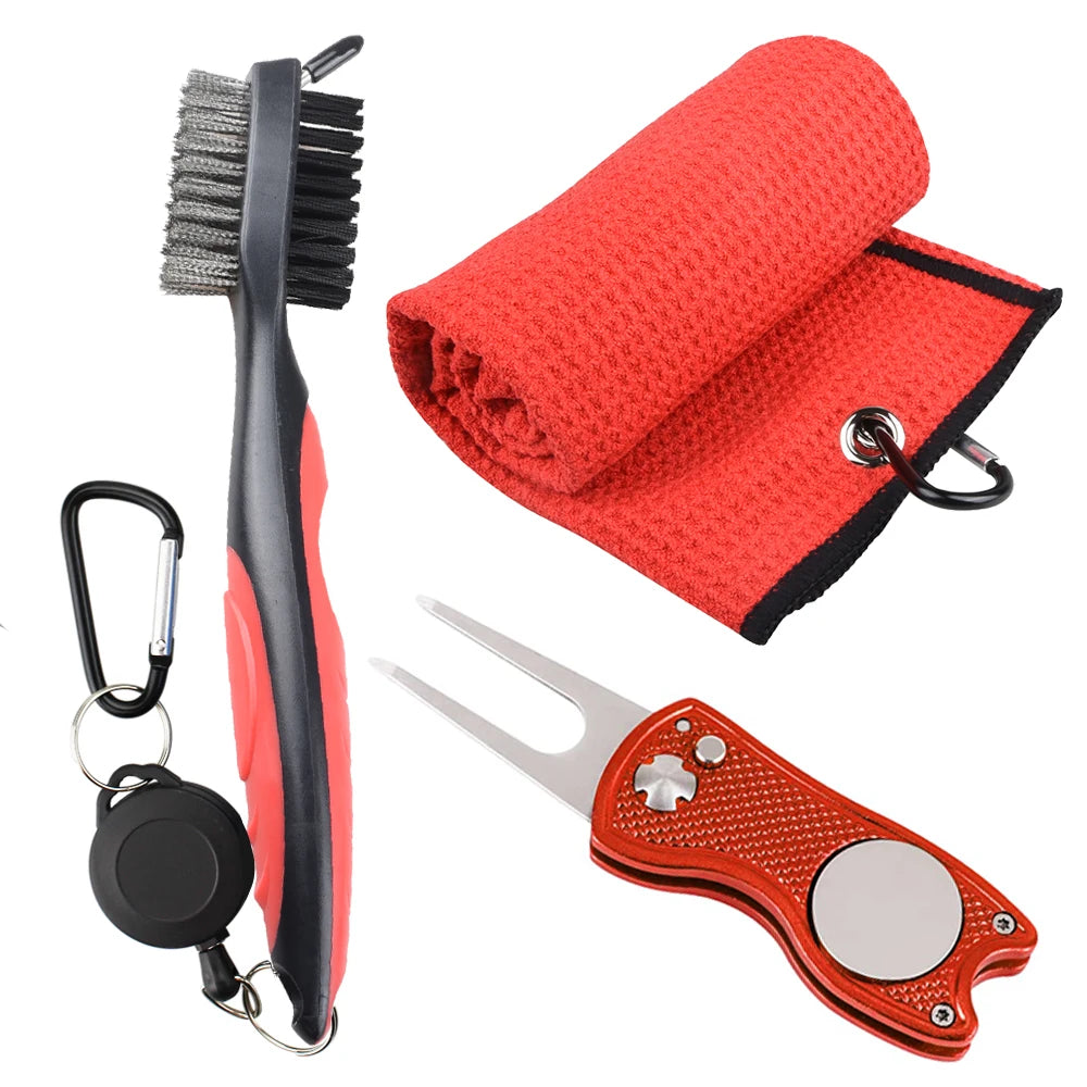 Golf Towel Microfiber Waffle Pattern Golf Brush Tool Kit With Club Groove Cleaner Golf Divot Repair Tool Golf Accessories