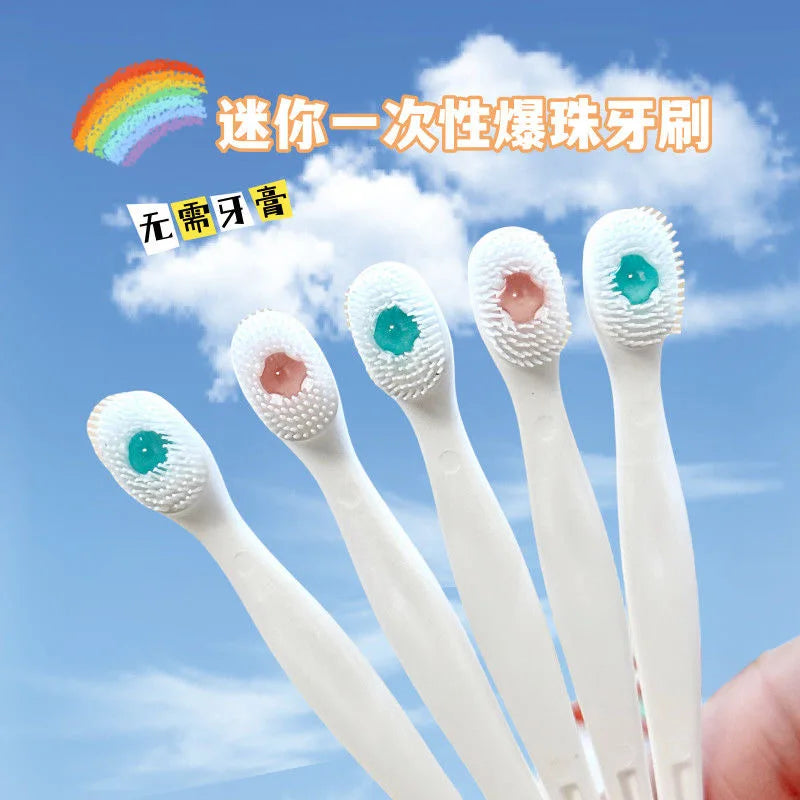 Mini Brush with Freshening Exploded Beads Toothbrush Disposable Tooth Cleaning Stains Removal Travel Date Toothbrush