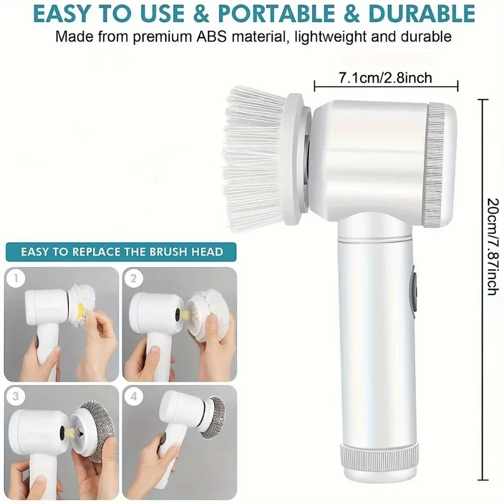 Electric Spin Scrubber With 5 Replaceable Brush Heads !