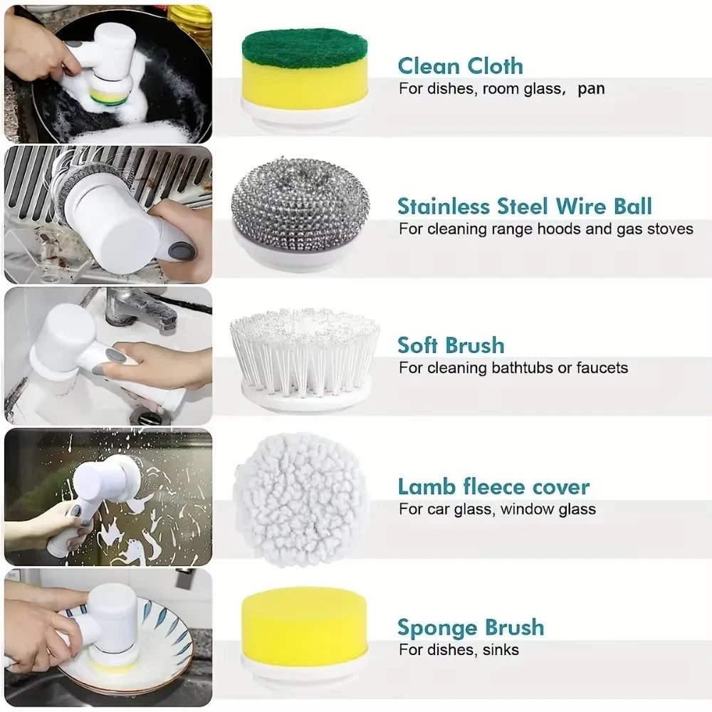 Electric Spin Scrubber With 5 Replaceable Brush Heads !